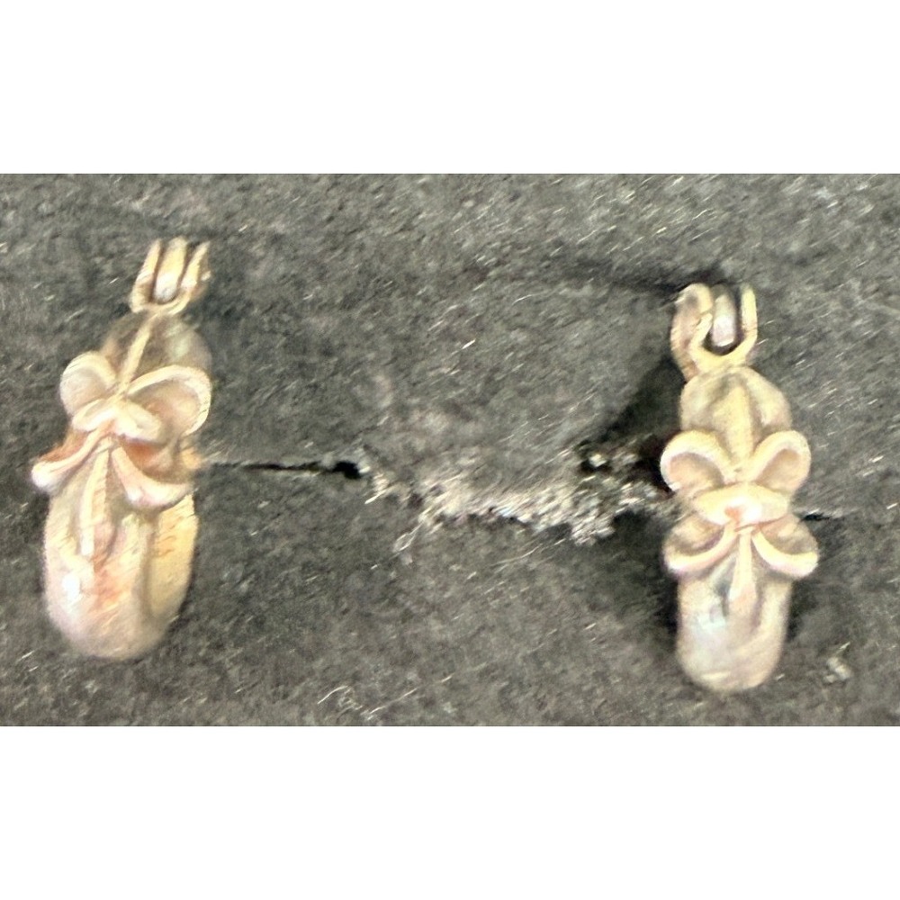 Vintage Sterling Silver Hoop Earrings Floral Charm Dangle Everyday Wear